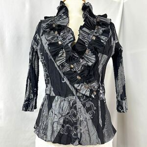 ALEXANDRA ROSATI Black Gray Pleated Embellished Blouse Womens S Black Witch Goth